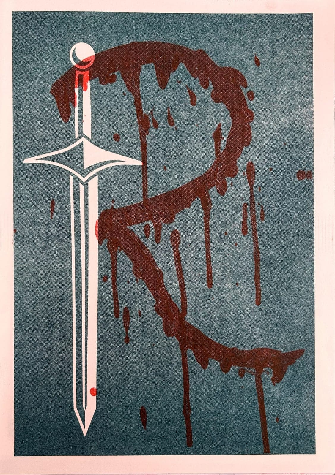 Linocut print of a sword